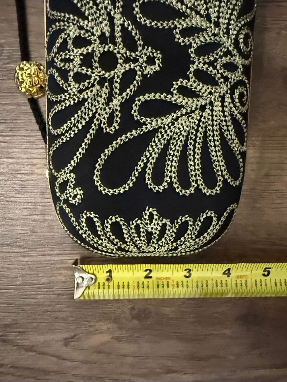 Kate Landry Black Clutch with Gold Beaded Floral Design